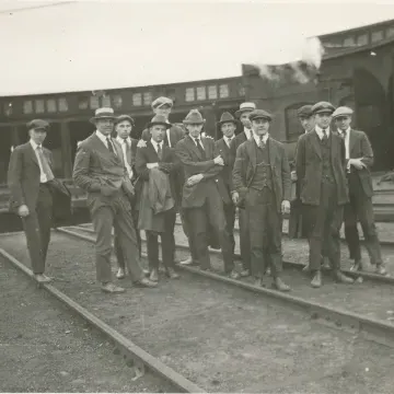 group of students at railway station 1920s 